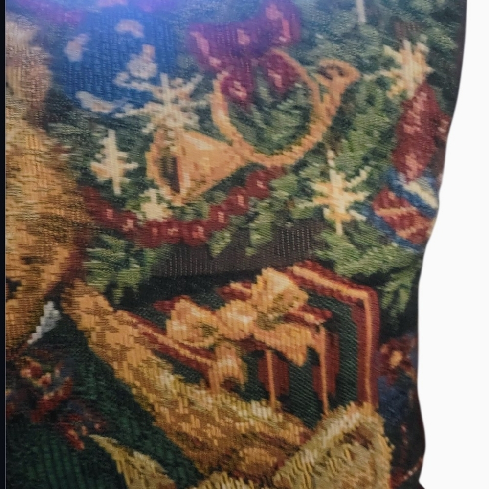 Christmas Bears Pillow Tapestry Burgundy Needlework Design Holiday Decor 16 X 12 - Picture 5 of 6